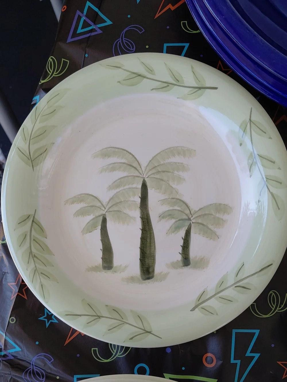 Green Palm Tree Ceramic Salad Plate, Only One Plate.